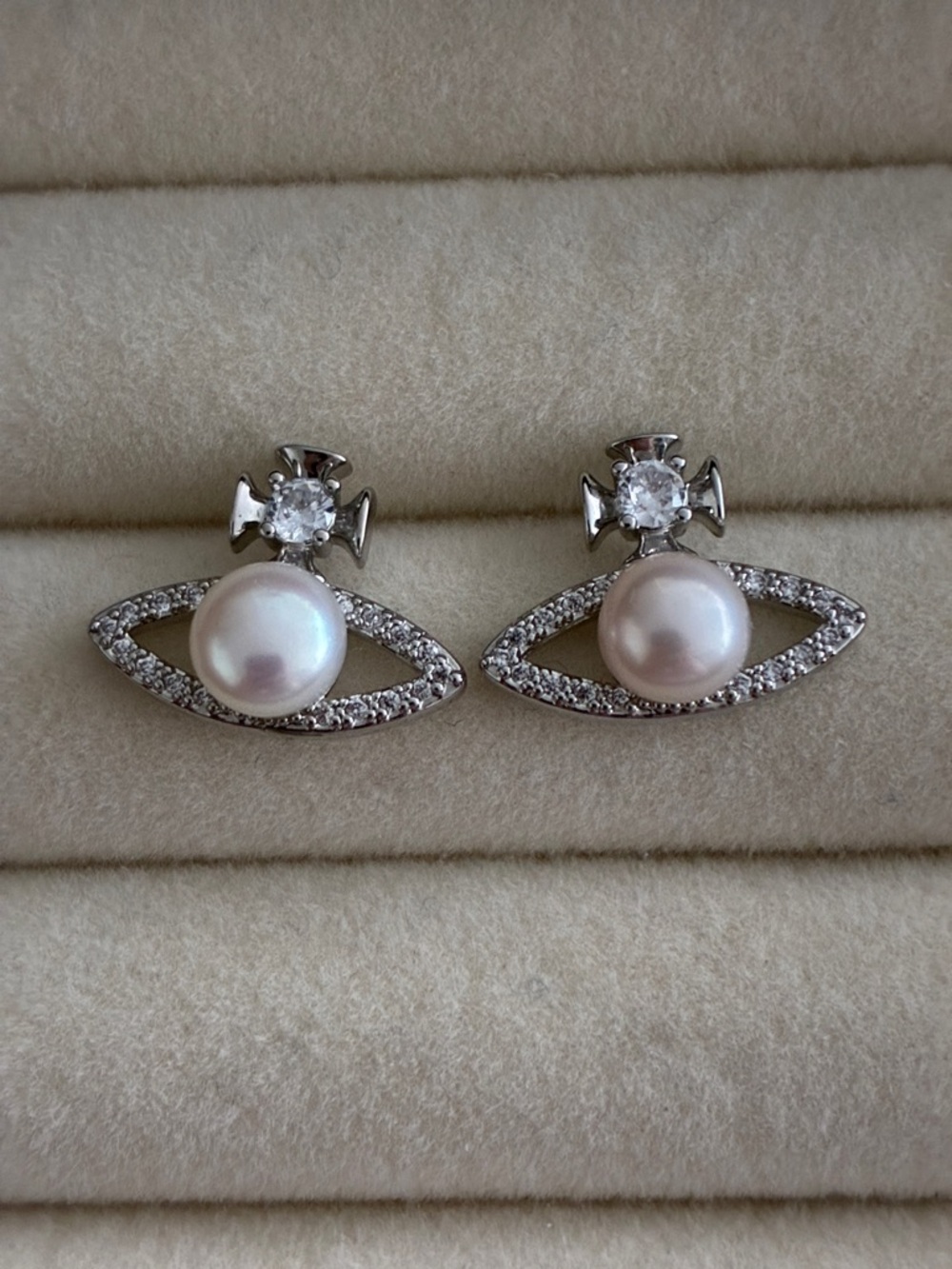 Pearl and Crystal Silver-Tone Stud Earrings - White Pearl
